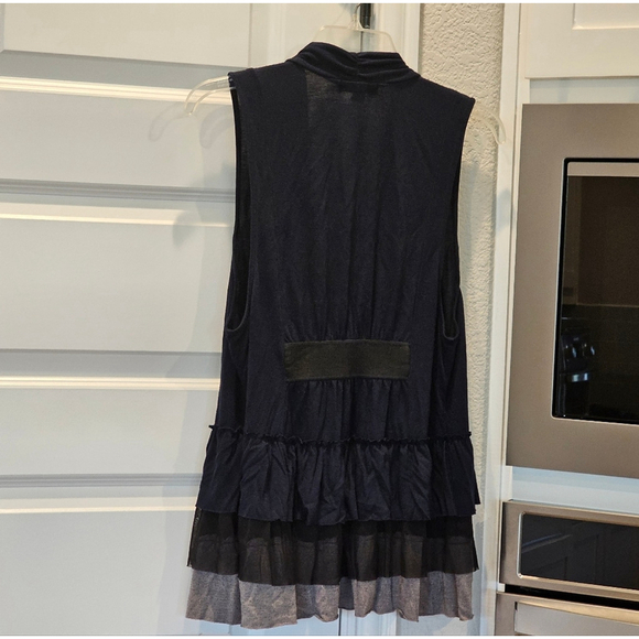 Allen B Navy And Gray Open-Front Vest With Ruffle Back Size L - Picture 6 of 10